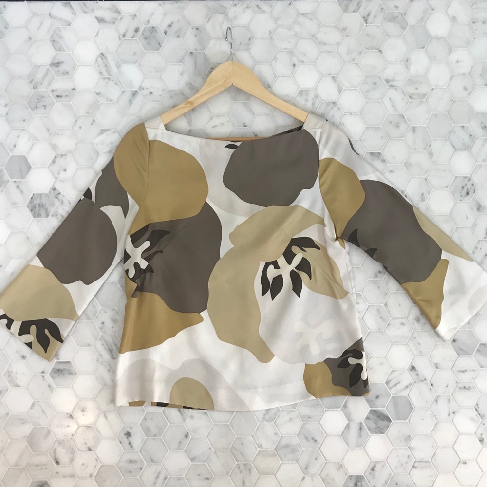 J. Crew Silk Boatneck Blouse Grey & Taupe